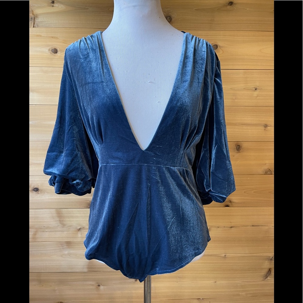 NWT blue velvet bodysuit, large